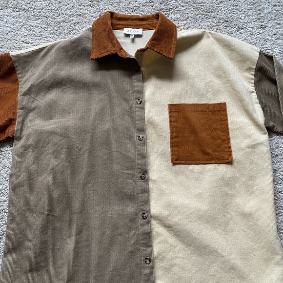 ACOA corduroy tan/orange button up shacket - Picture 3 of 6